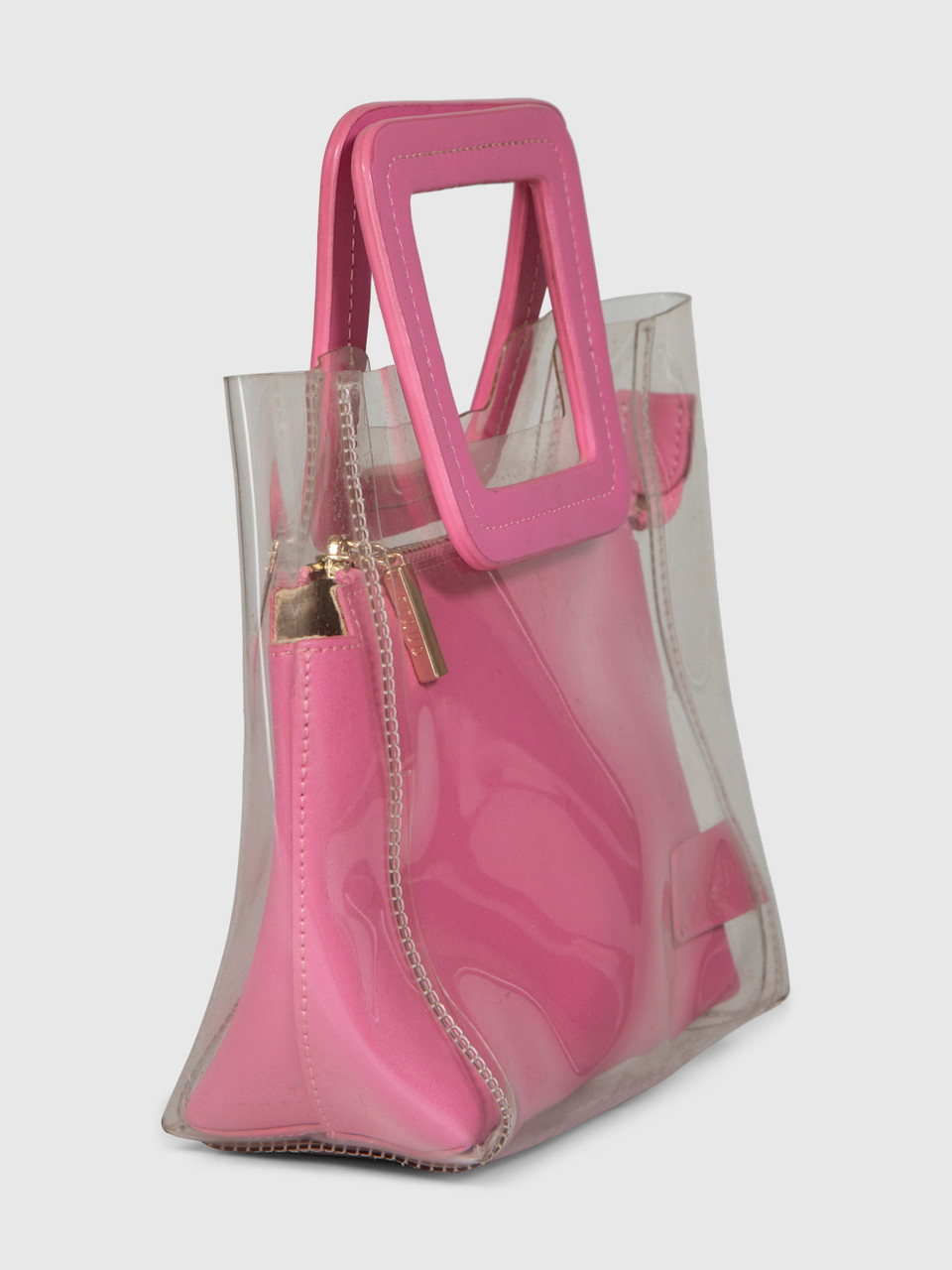 STAUD Pink Leather & PVC Mini Shirley Tote