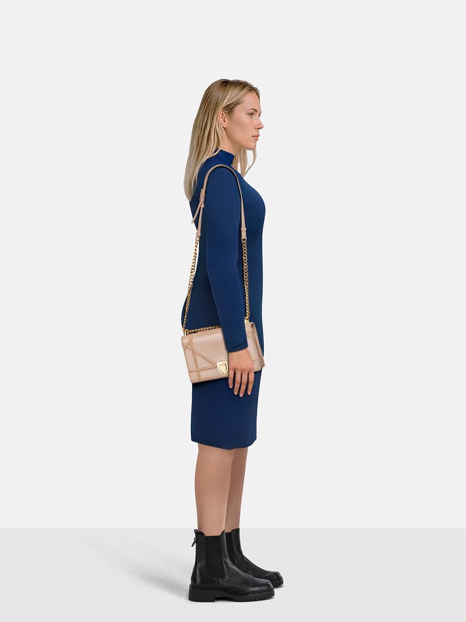 Dior Beige Leather Studded Diorama Shoulder Bag