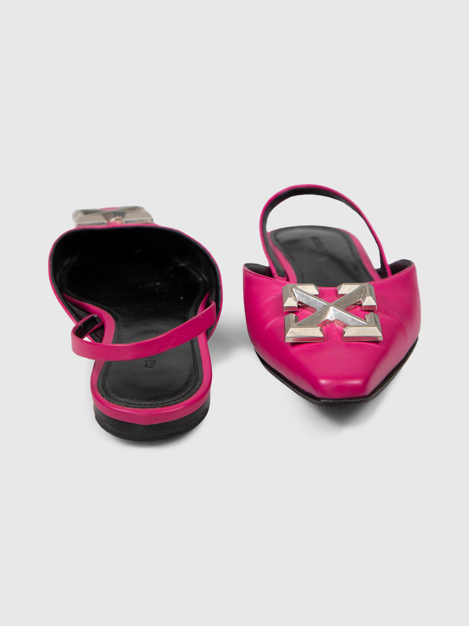 Off-White Pink Leather Logo Slingback Flats