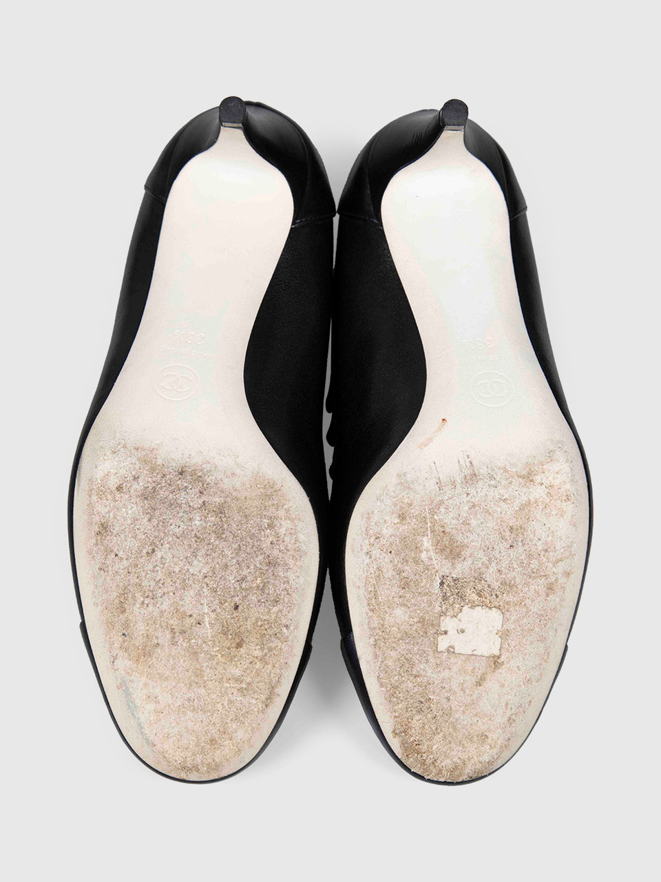 Chanel Black Leather CC Ruffle Pumps