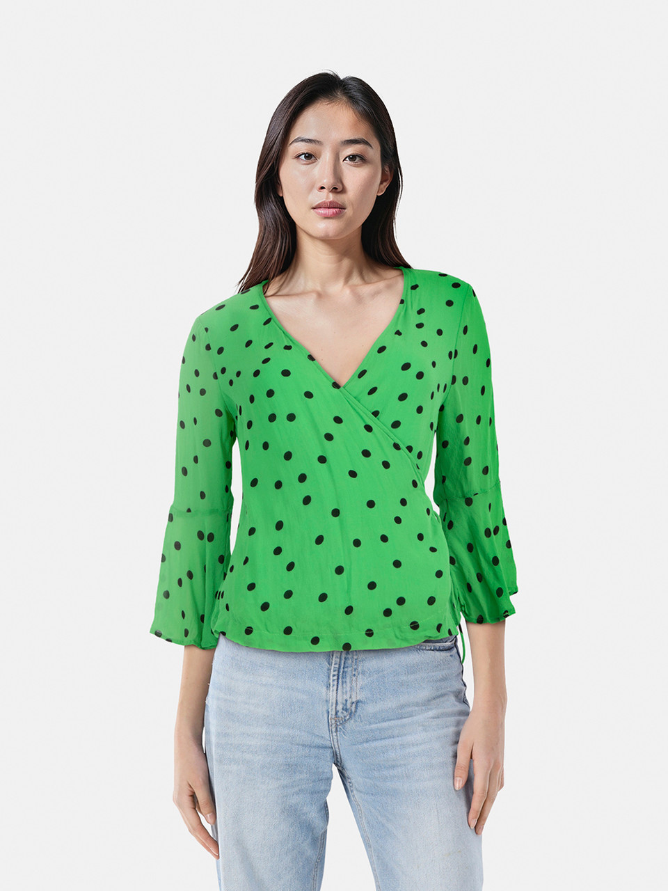 Ganni Green Polkadot Wrap Top