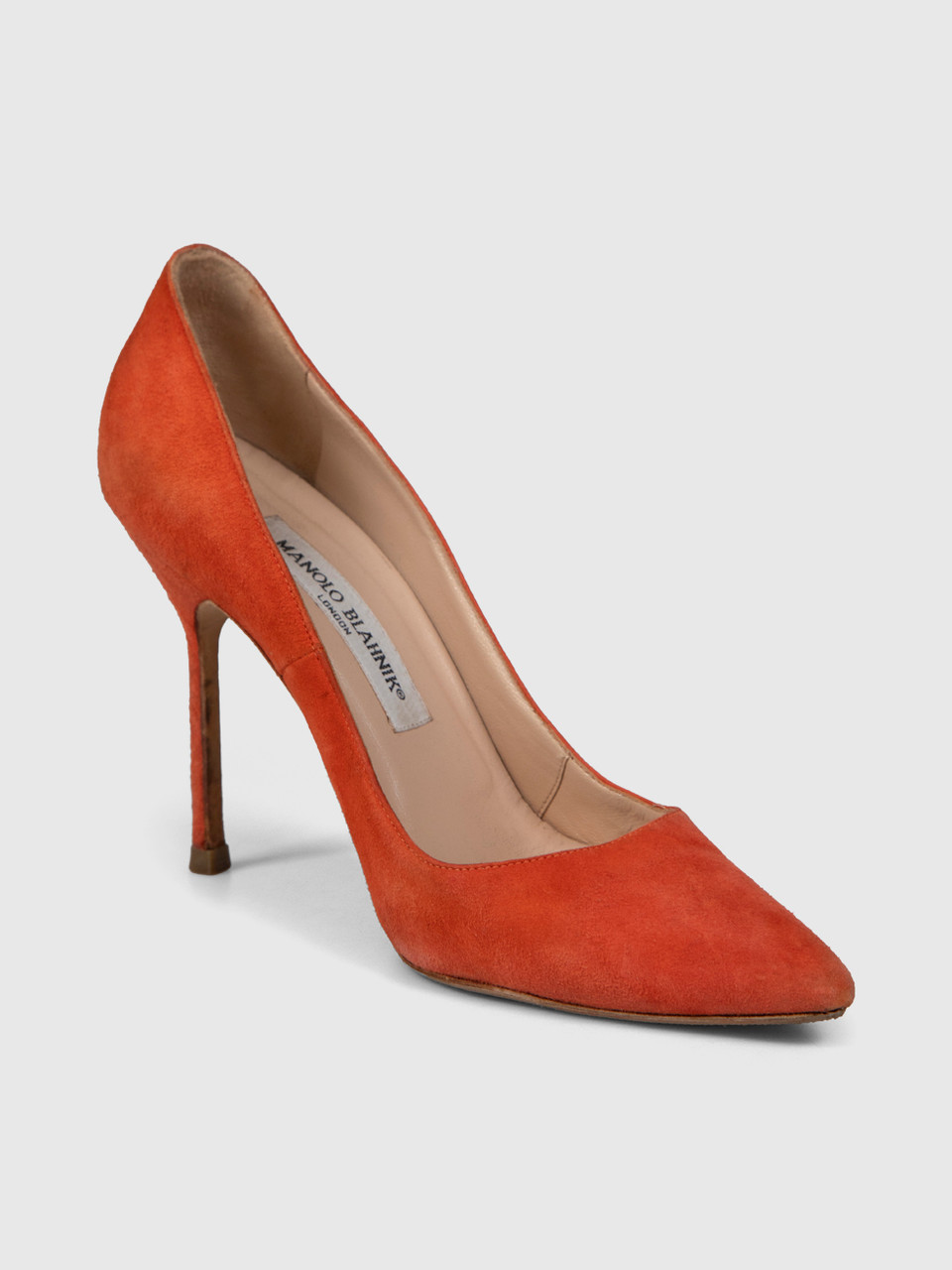 Manolo Blahnik Orange Suede Point-Toe Pumps