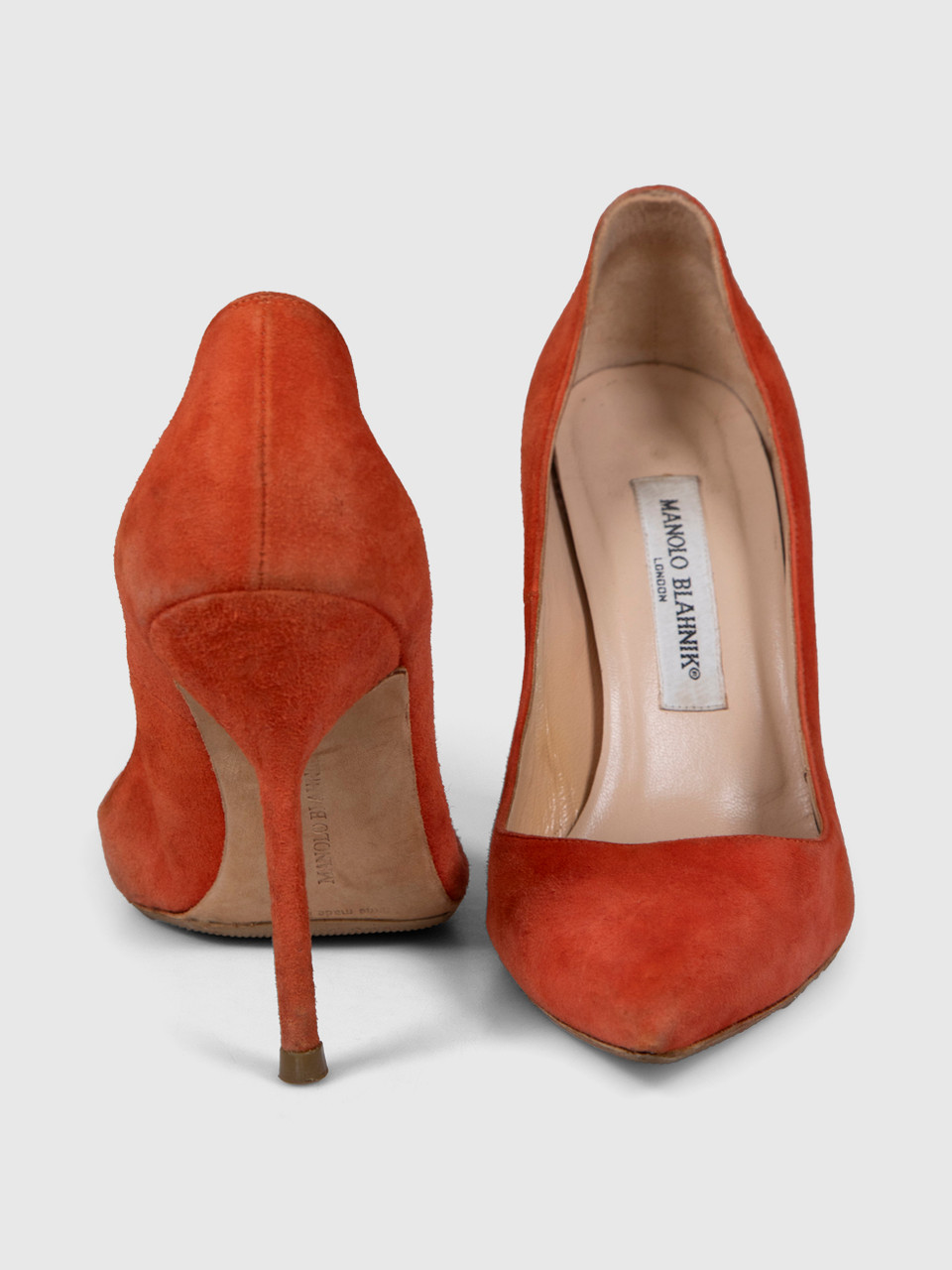 Manolo Blahnik Orange Suede Point-Toe Pumps