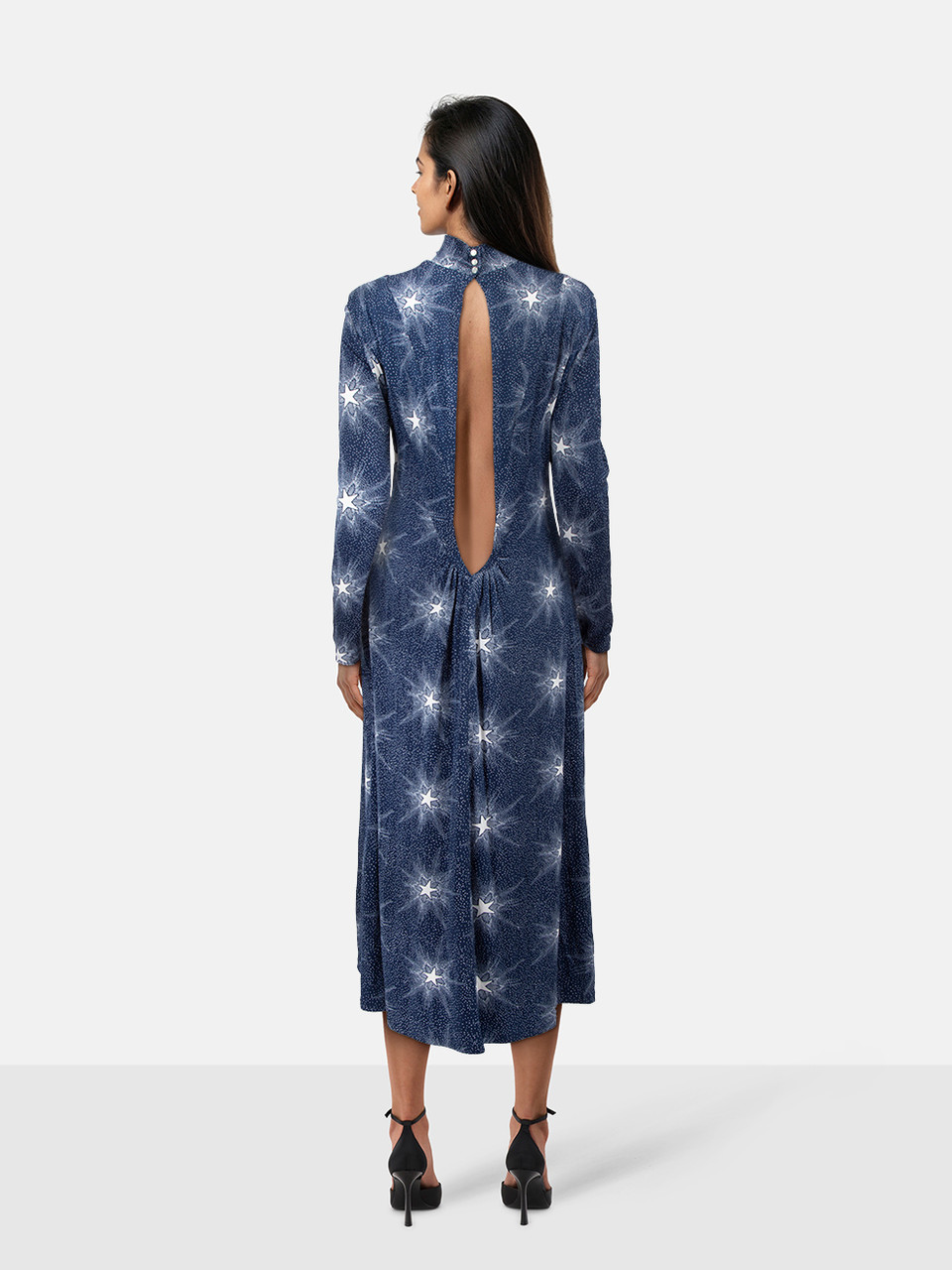Paco Rabanne Blue Star Print Long Sleeve Dress