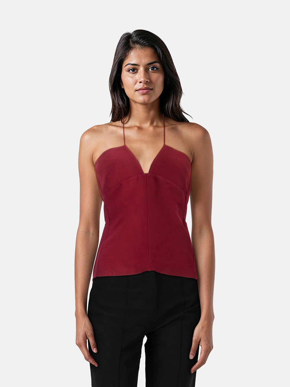 Nensi Dojaka Red Halterneck Sleeveless Top