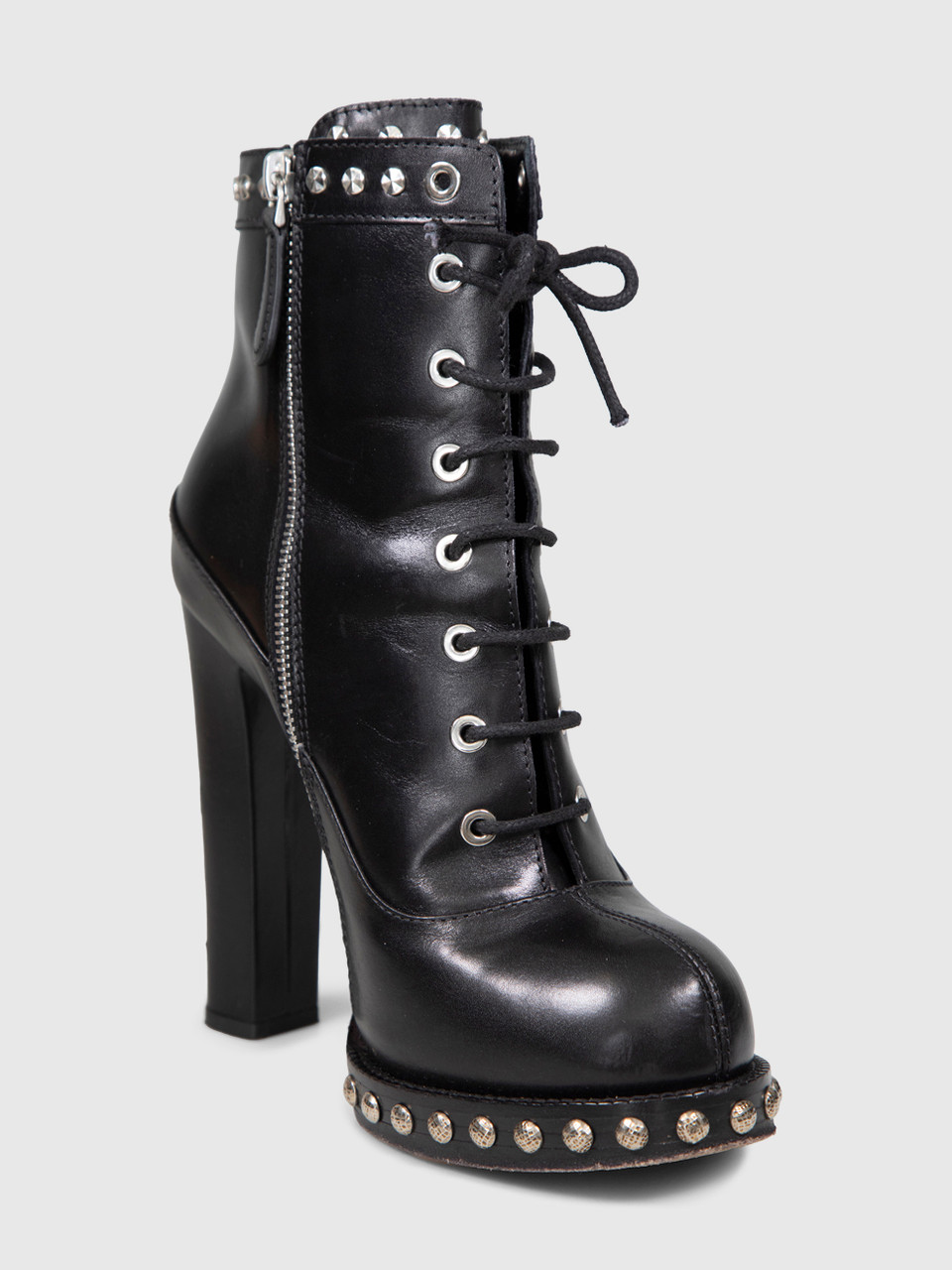 Alexander McQueen Black Leather Silver Stud Boots