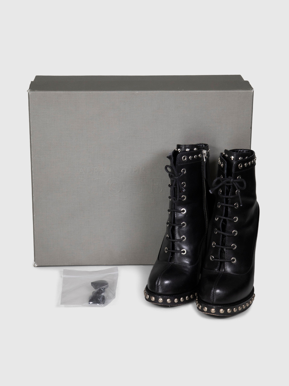 Alexander McQueen Black Leather Silver Stud Boots