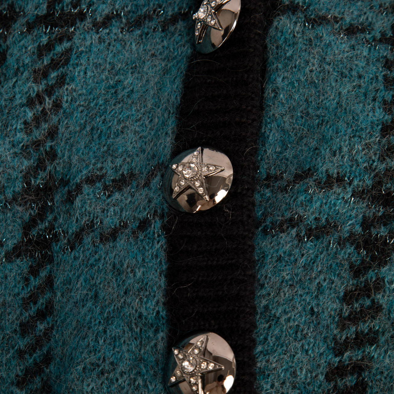 Alessandra Rich Teal Mohair Checkered Cardigan