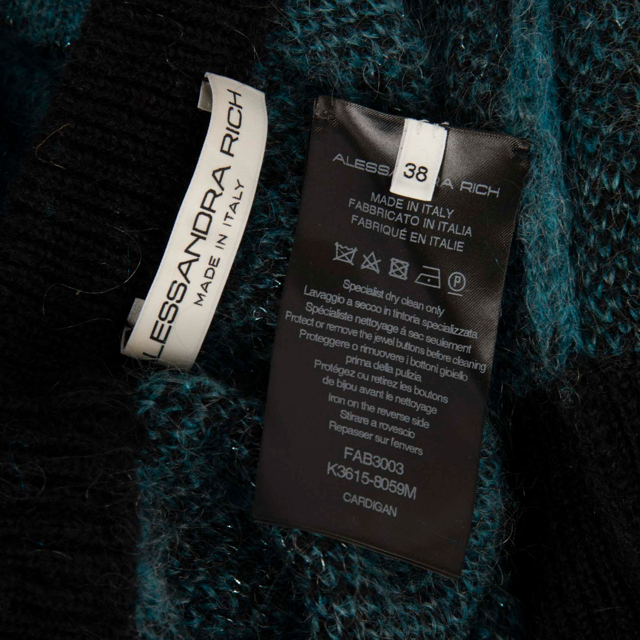 Alessandra Rich Teal Mohair Checkered Cardigan