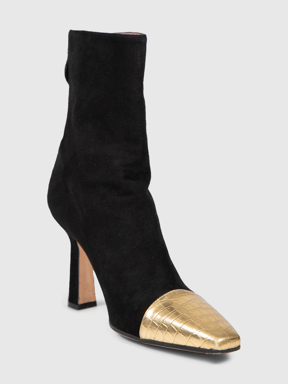 Paris Texas Black Suede Gold Cap Toe Boots