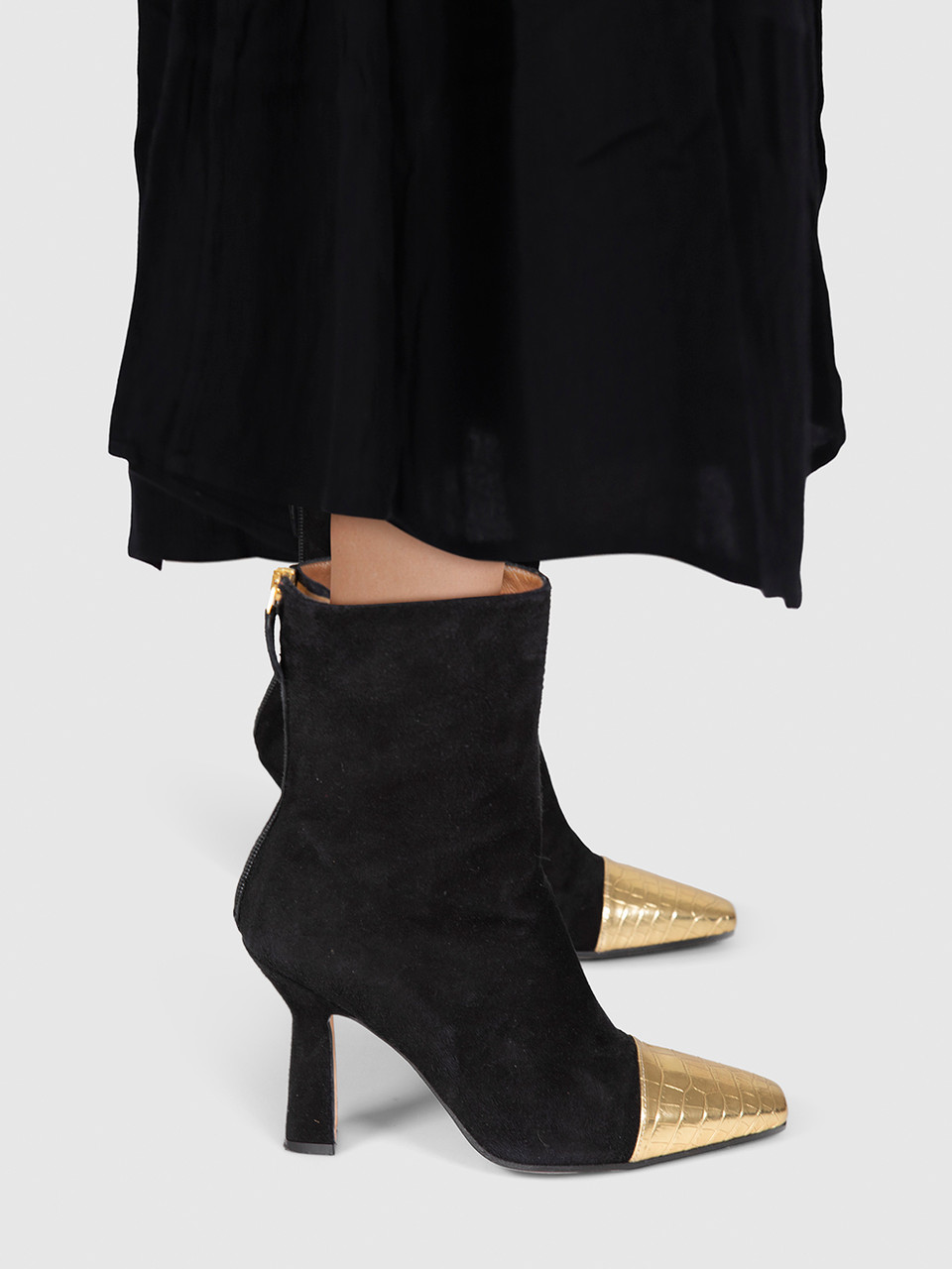 Paris Texas Black Suede Gold Cap Toe Boots