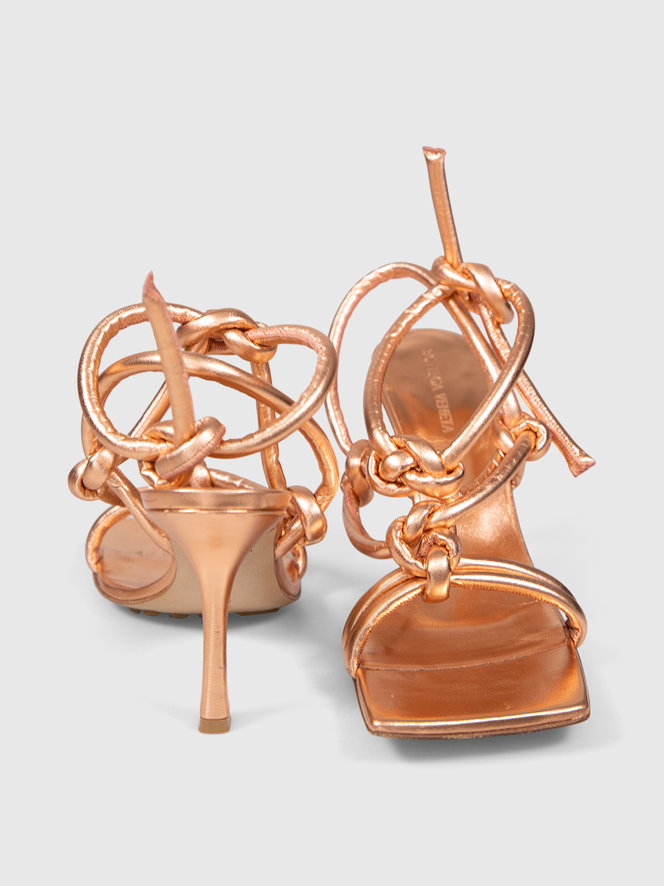 Bottega Veneta Rose Gold Leather Knot Detail Sandals