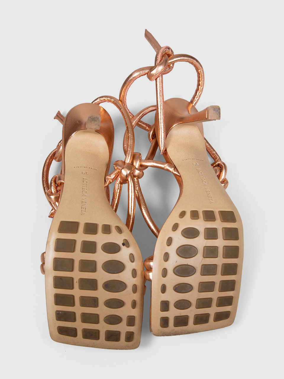 Bottega Veneta Rose Gold Leather Knot Detail Sandals