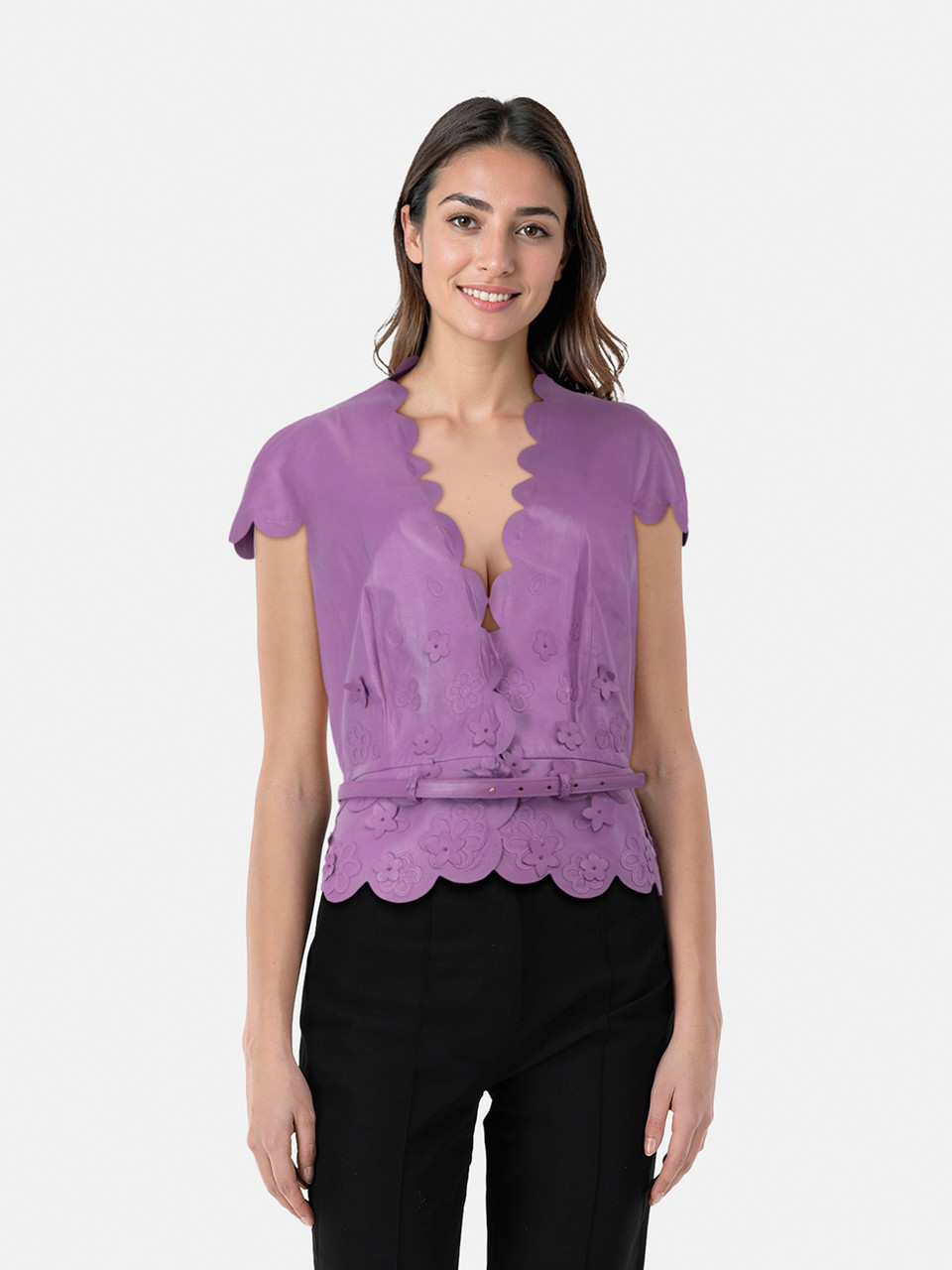Dior Purple Leather Scallop Edge Top