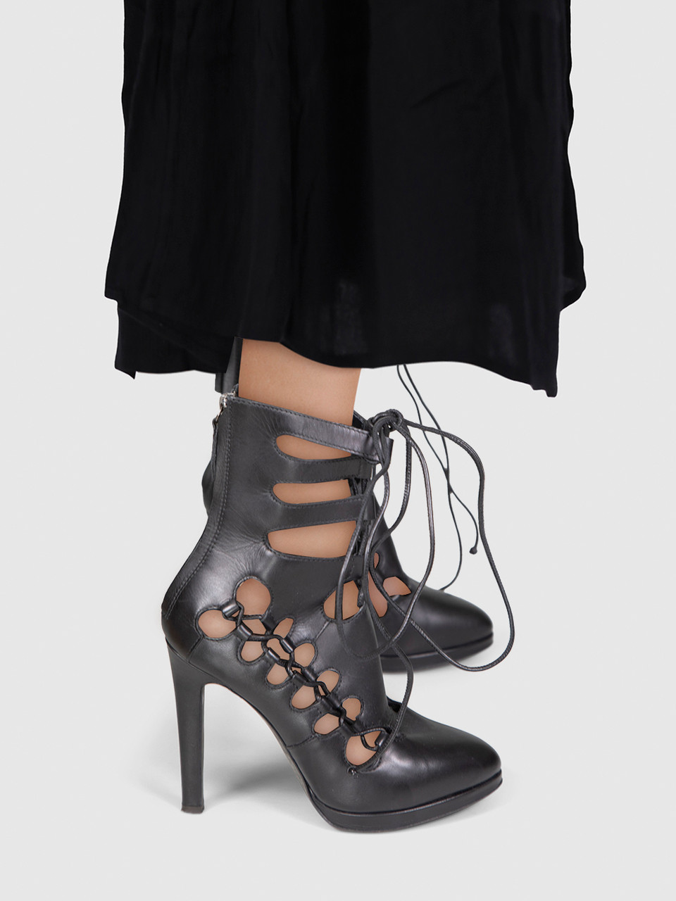 Giuseppe Zanotti Black Leather Lace Up Heel Boots