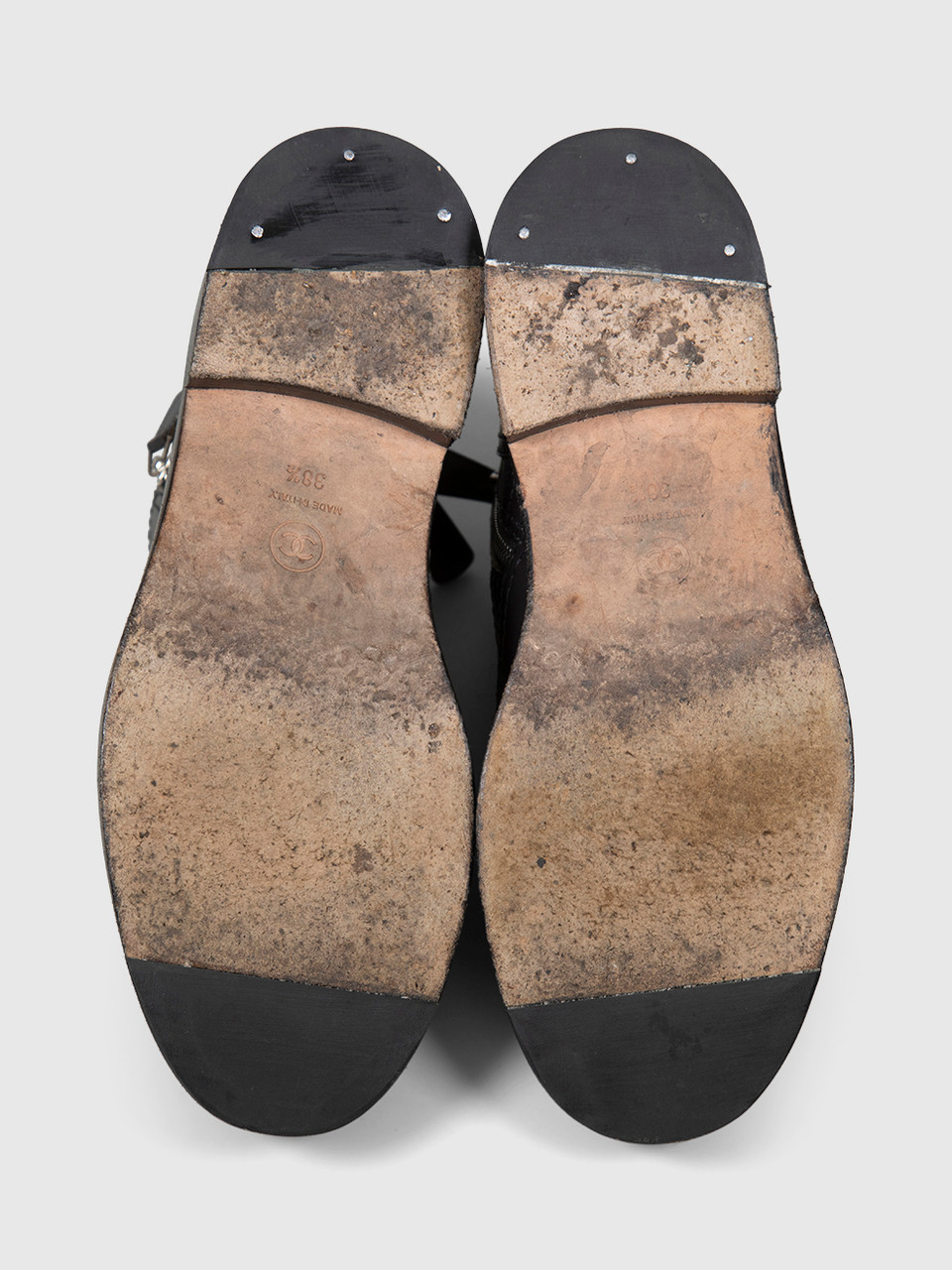 Chanel Grey Leather CC Ankle Boots