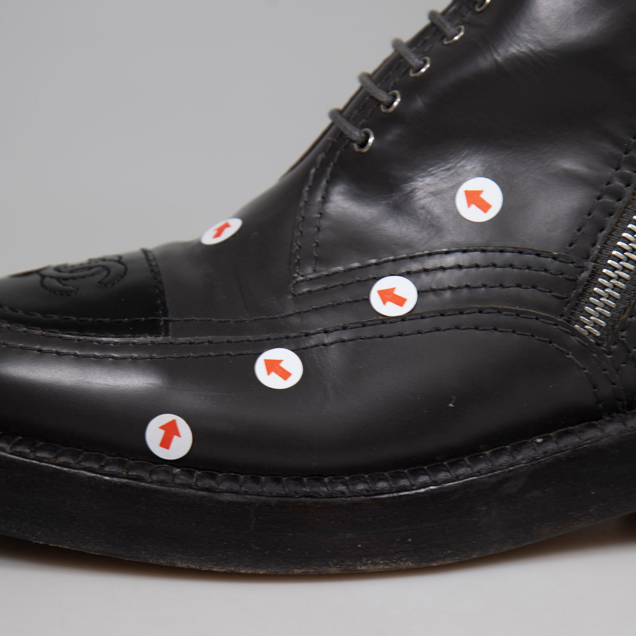 Chanel Grey Leather CC Ankle Boots