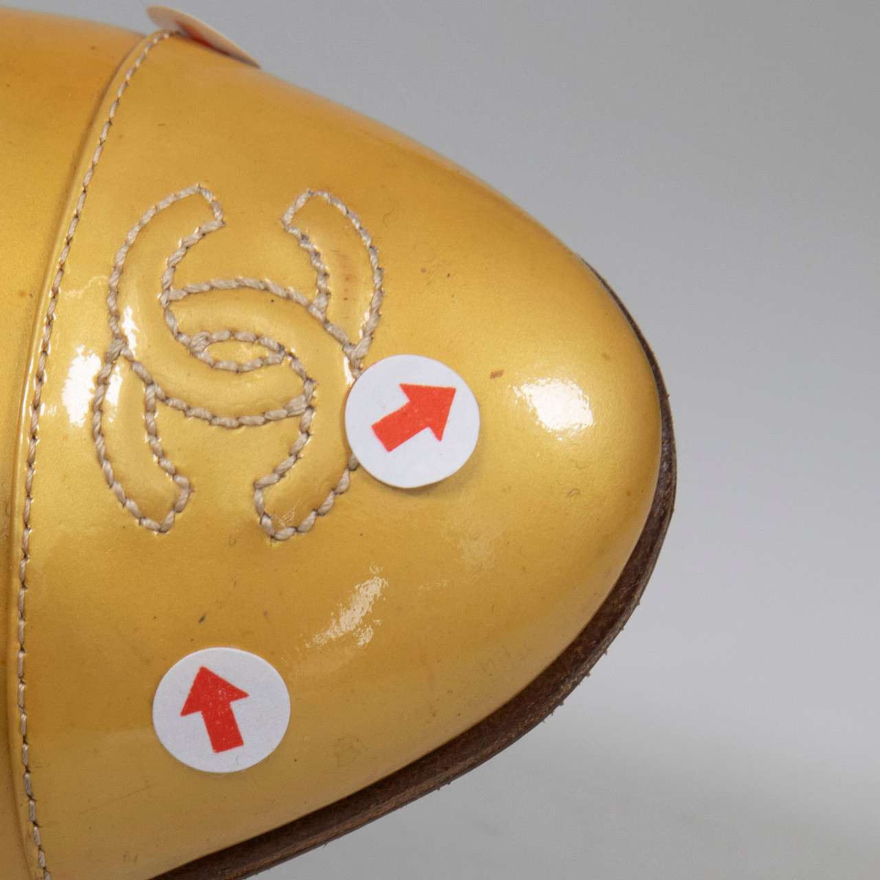 Chanel Gold Patent CC Cap Toe Ballet Flats