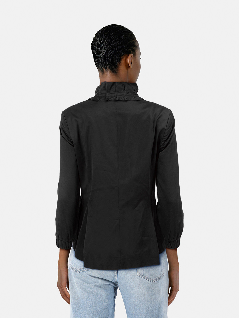 Burberry Black Button Up Ruffle Trim Jacket