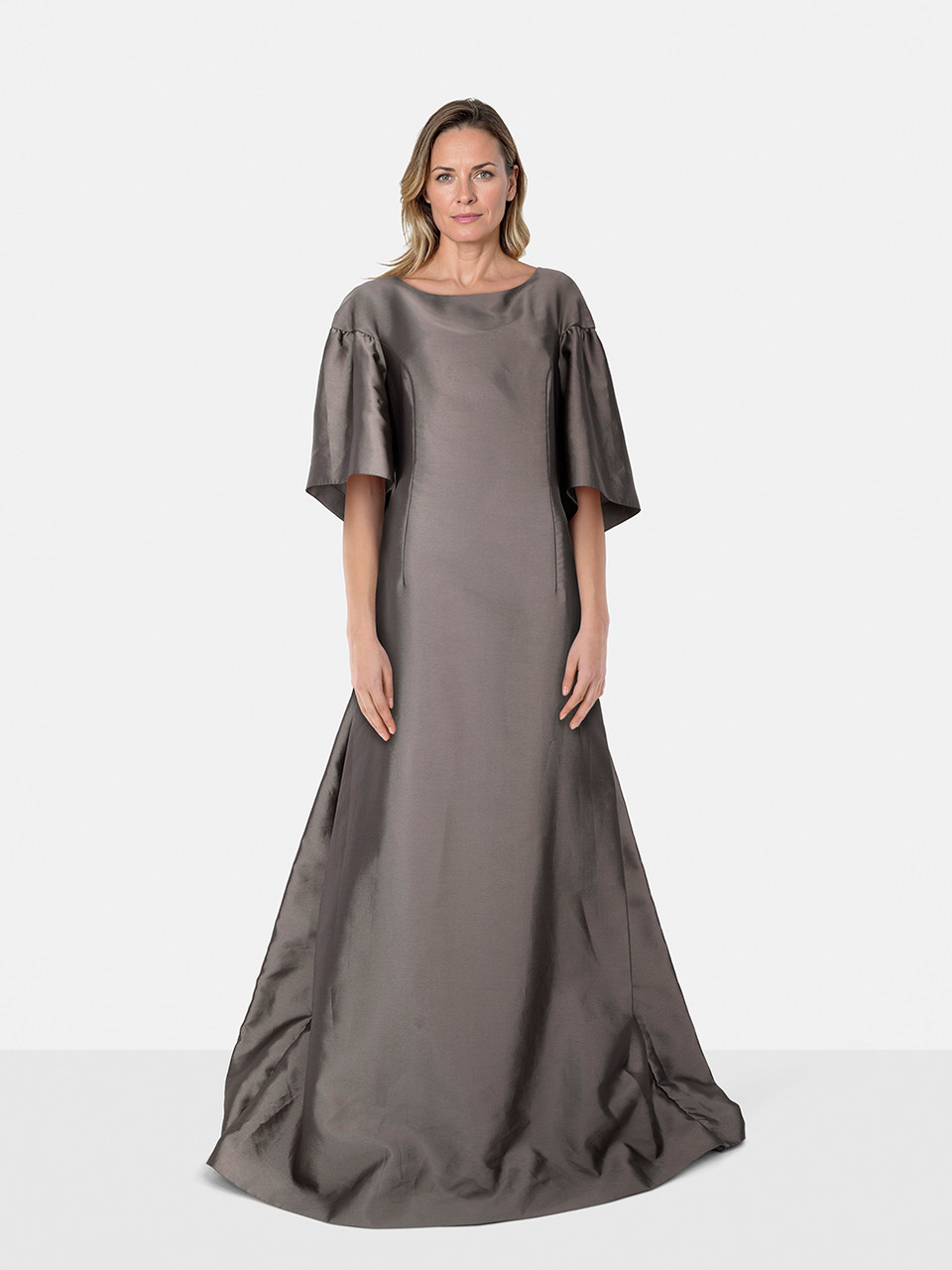 Alberta Ferretti Grey Maxi Short Sleeve Gown