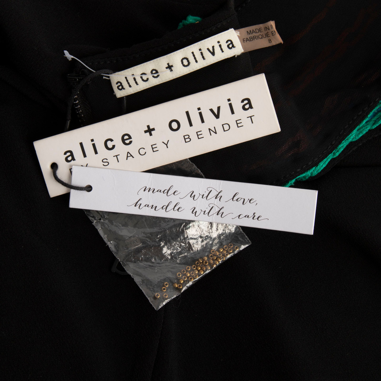 Alice + Olivia Black Embroidered Open Back Dress