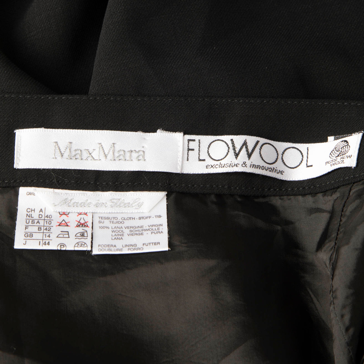 Max Mara Black Wool Knee Length A-Line Skirt