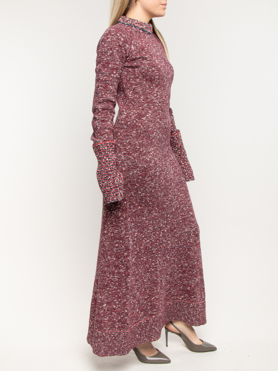 C√©line Burgundy Cotton Pattern Maxi Dress