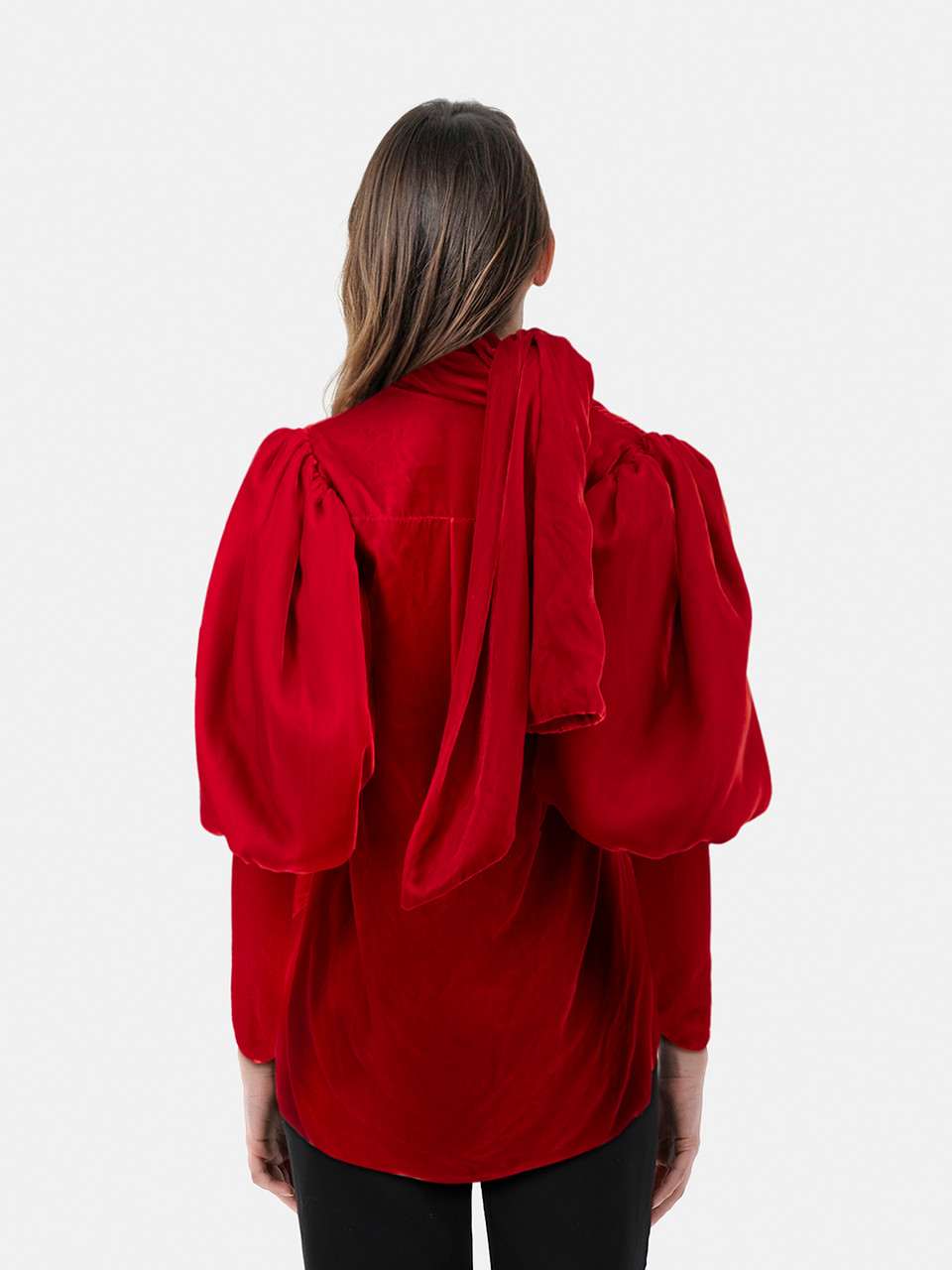 Khaite Red Velvet V-Neck Puff Sleeves Top
