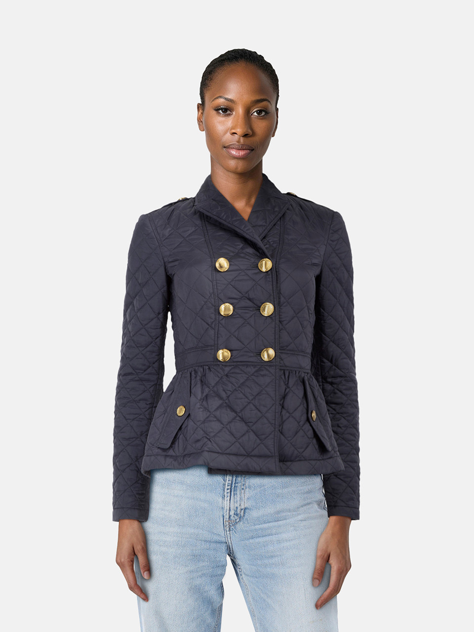 Burberry Navy Quilted Double Breasted Jacket