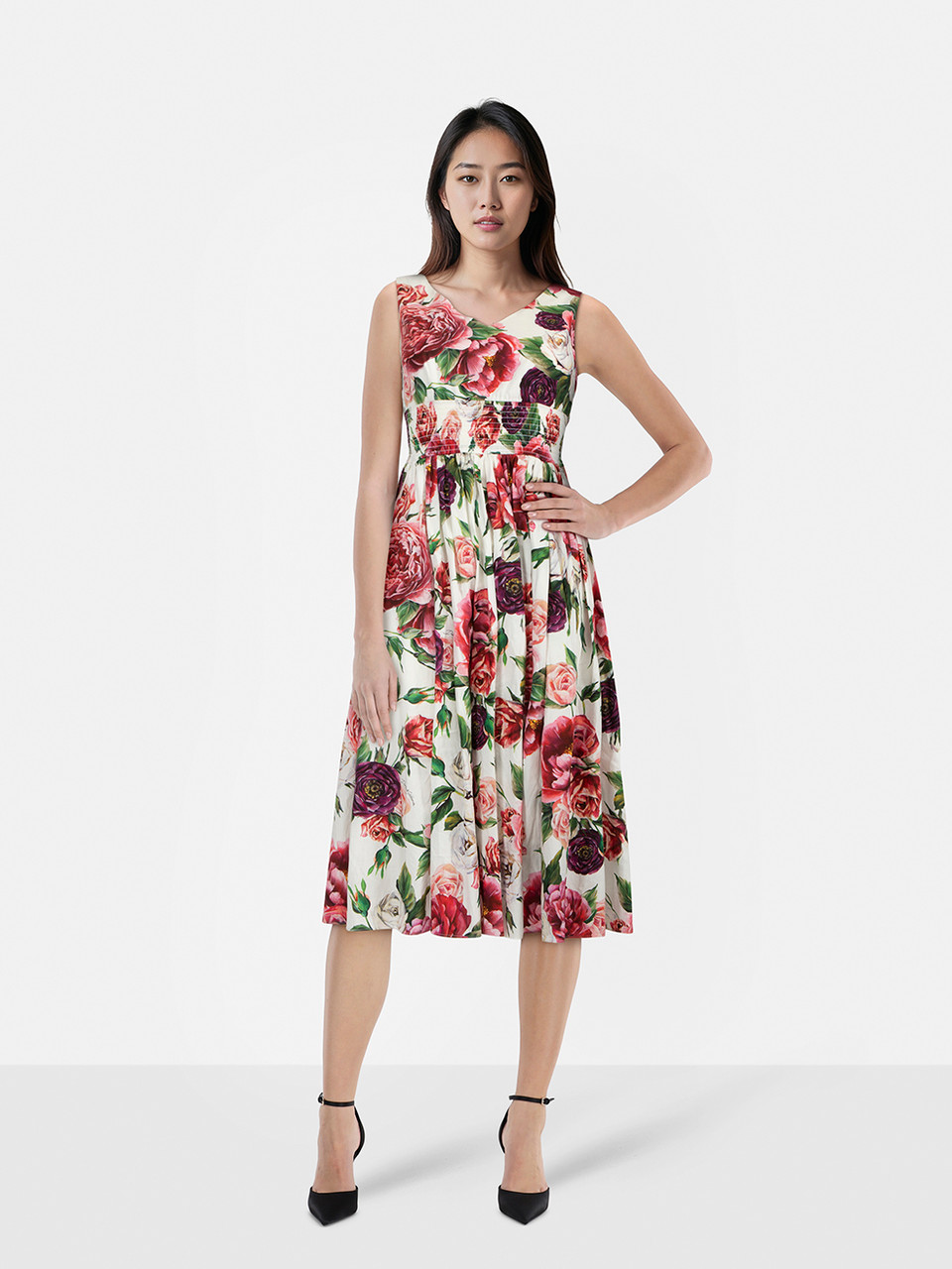 Dolce & Gabbana Rose Print Midi Dress