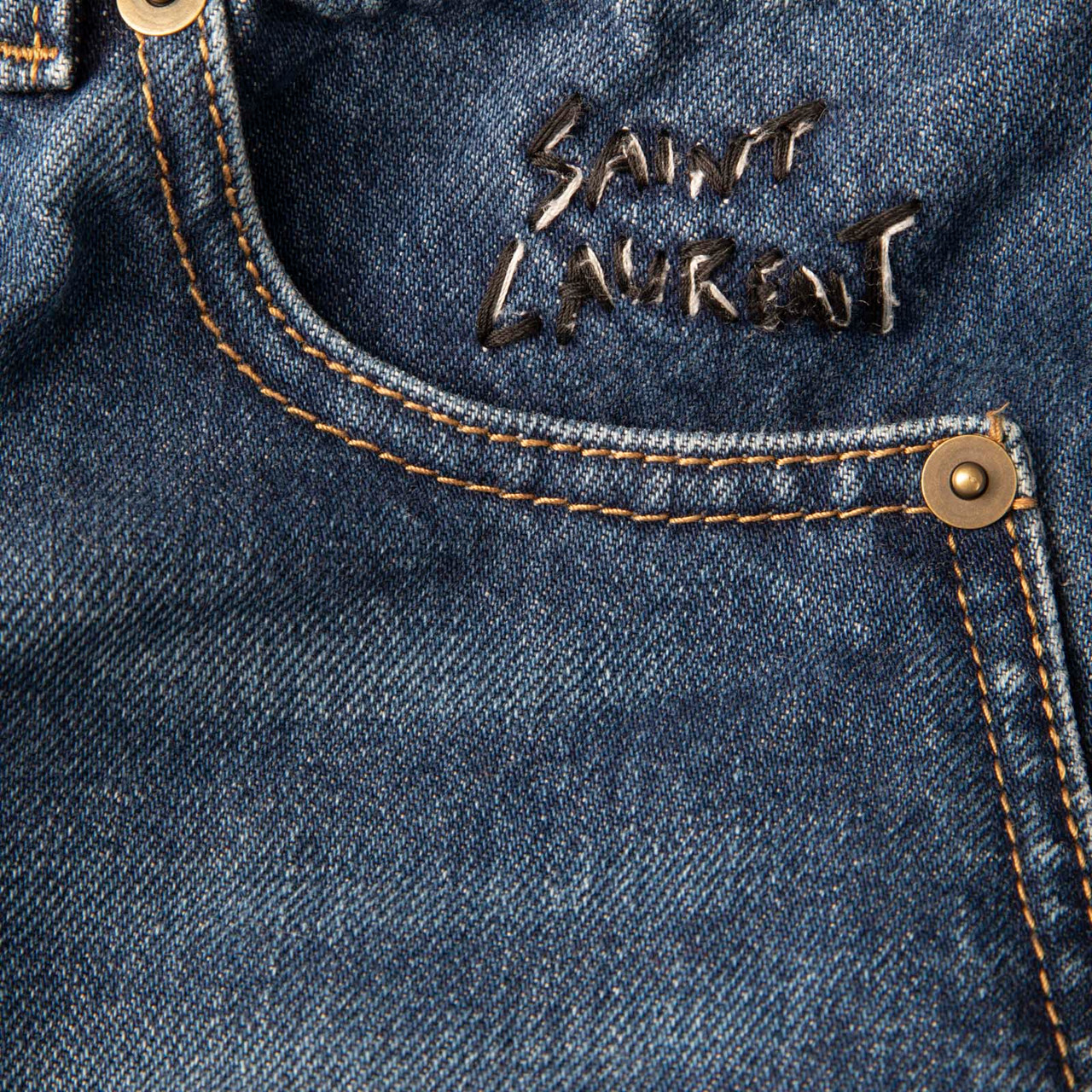 Saint Laurent Blue Denim Logo Embroidered Jeans