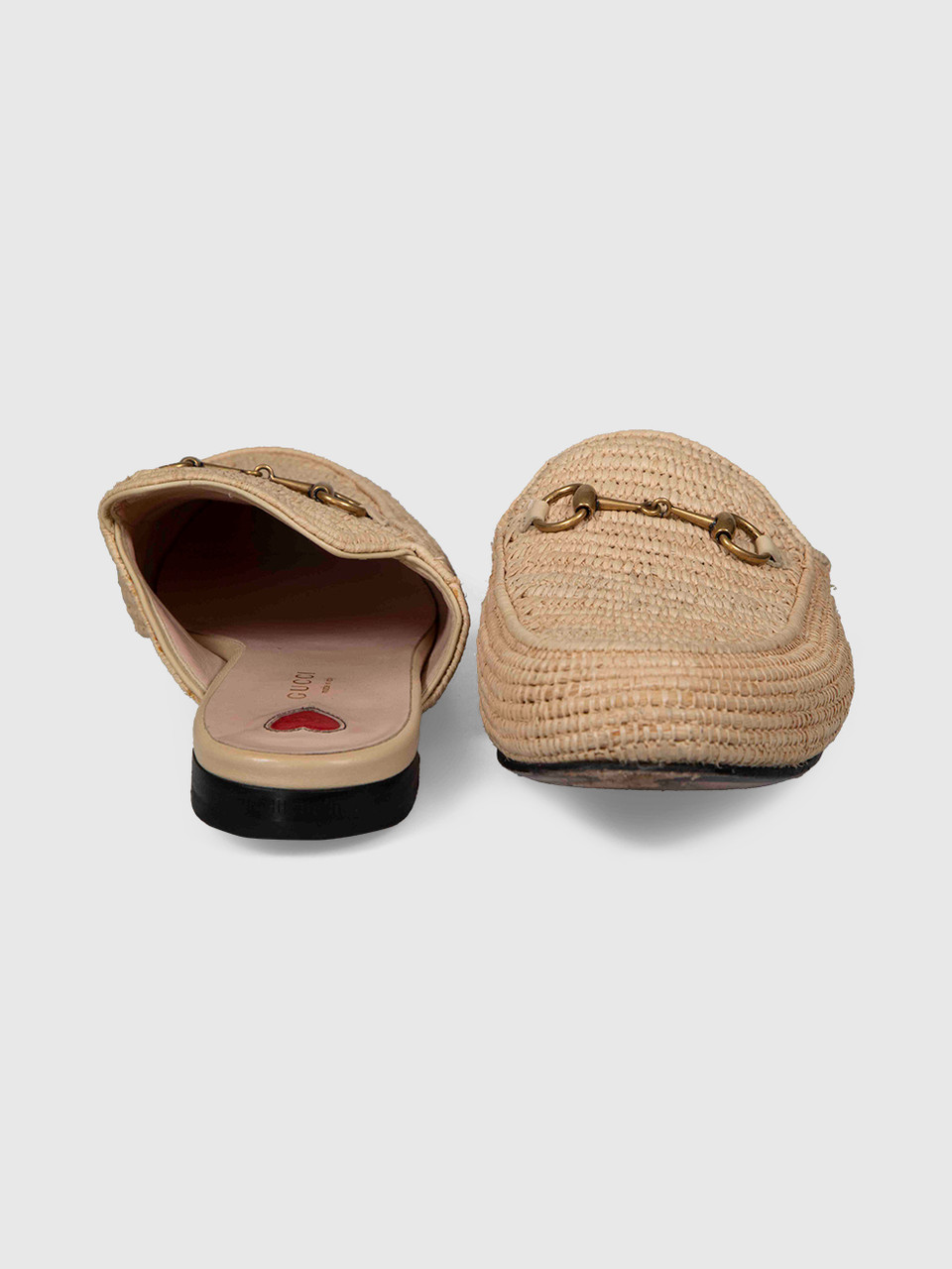 Gucci Beige Raffia Princetown Horsebit Mules