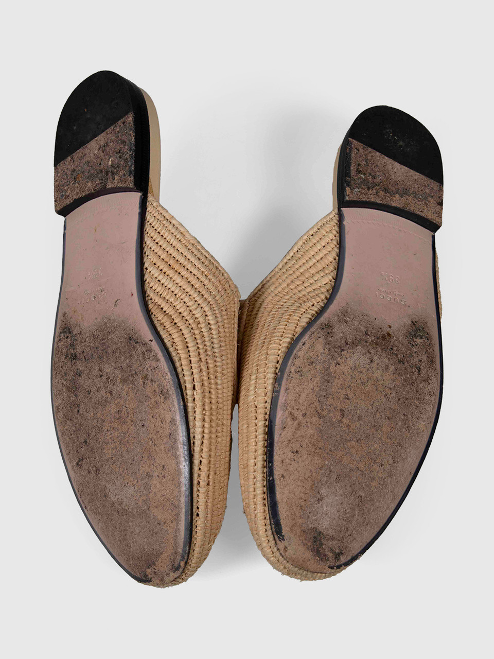 Gucci Beige Raffia Princetown Horsebit Mules
