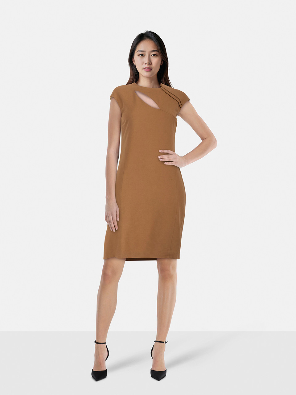 Gucci Brown Front Cut Out Knee Length Dress