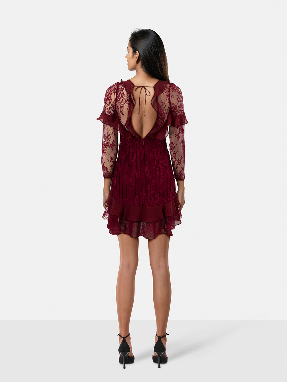 For Love & Lemons Burgundy V-Neck Daphne Lace Dress