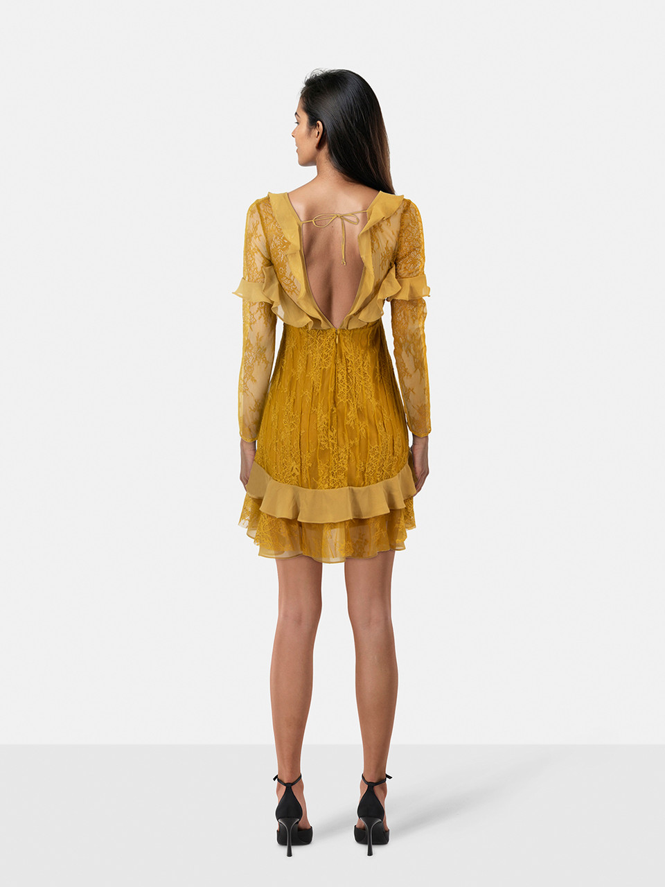 For Love & Lemons Yellow V-Neck Daphne Lace Dress