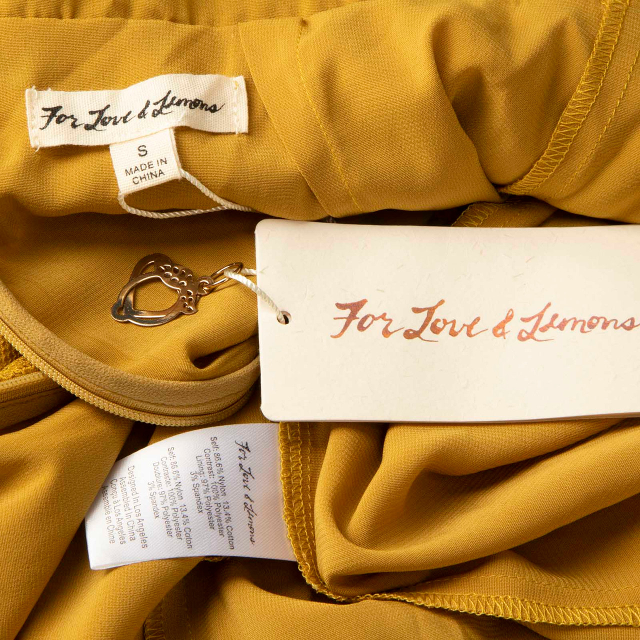 For Love & Lemons Yellow V-Neck Daphne Lace Dress