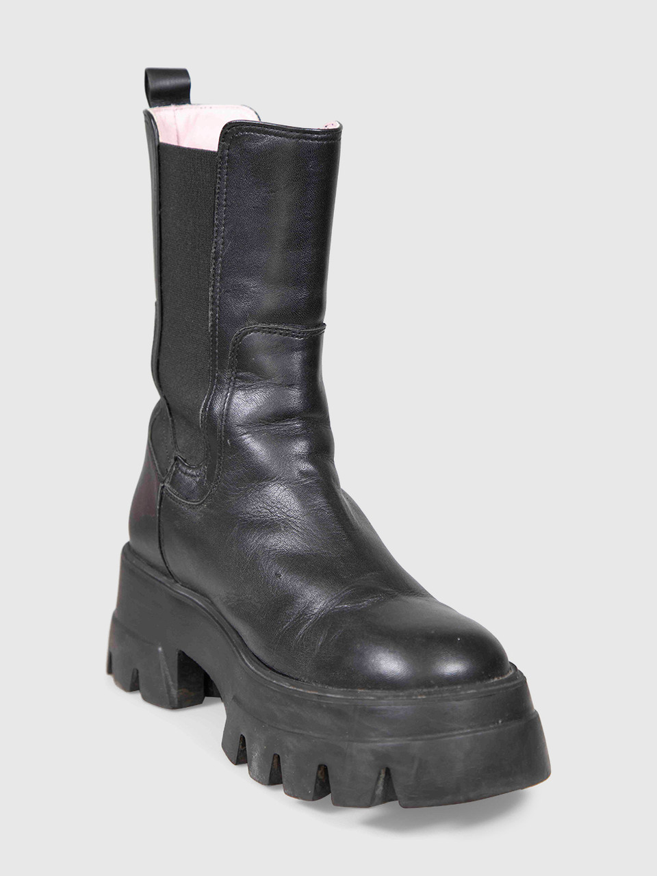 Essentiel Antwerp Black Leather Platform Lug Boots