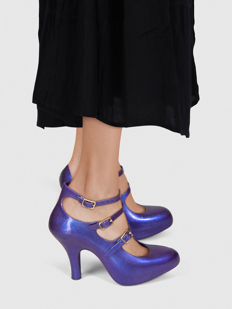 Vivienne Westwood Vivienne Westwood Anglomania + Melissa Purple Glitter Elevated Three Strap Heels