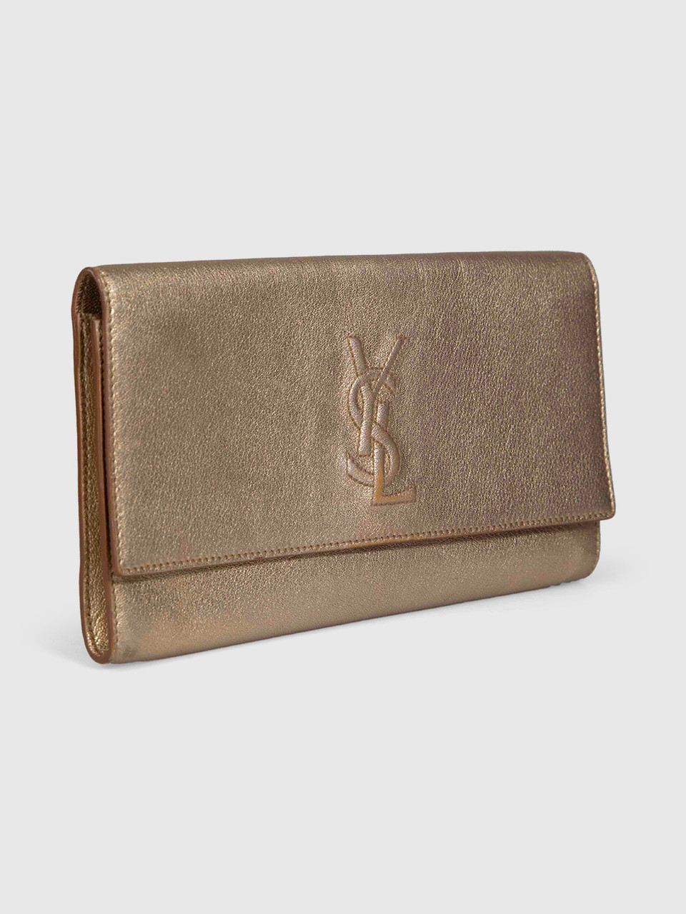 Saint Laurent Gold Leather Logo Clutch Bag