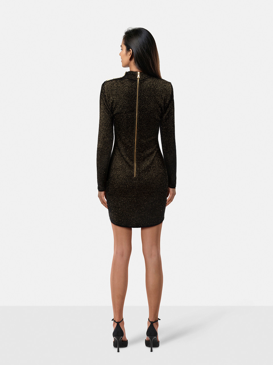 Balmain Black & Gold Long Sleeve Knit Dress