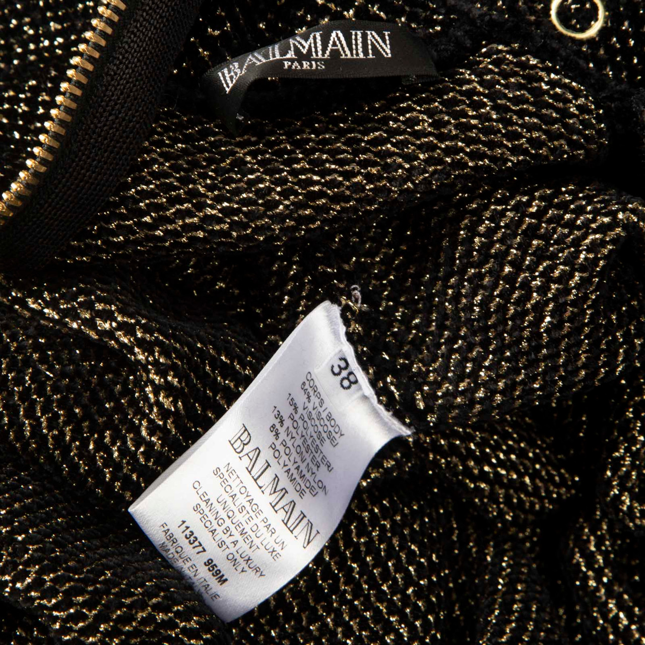 Balmain Black & Gold Long Sleeve Knit Dress