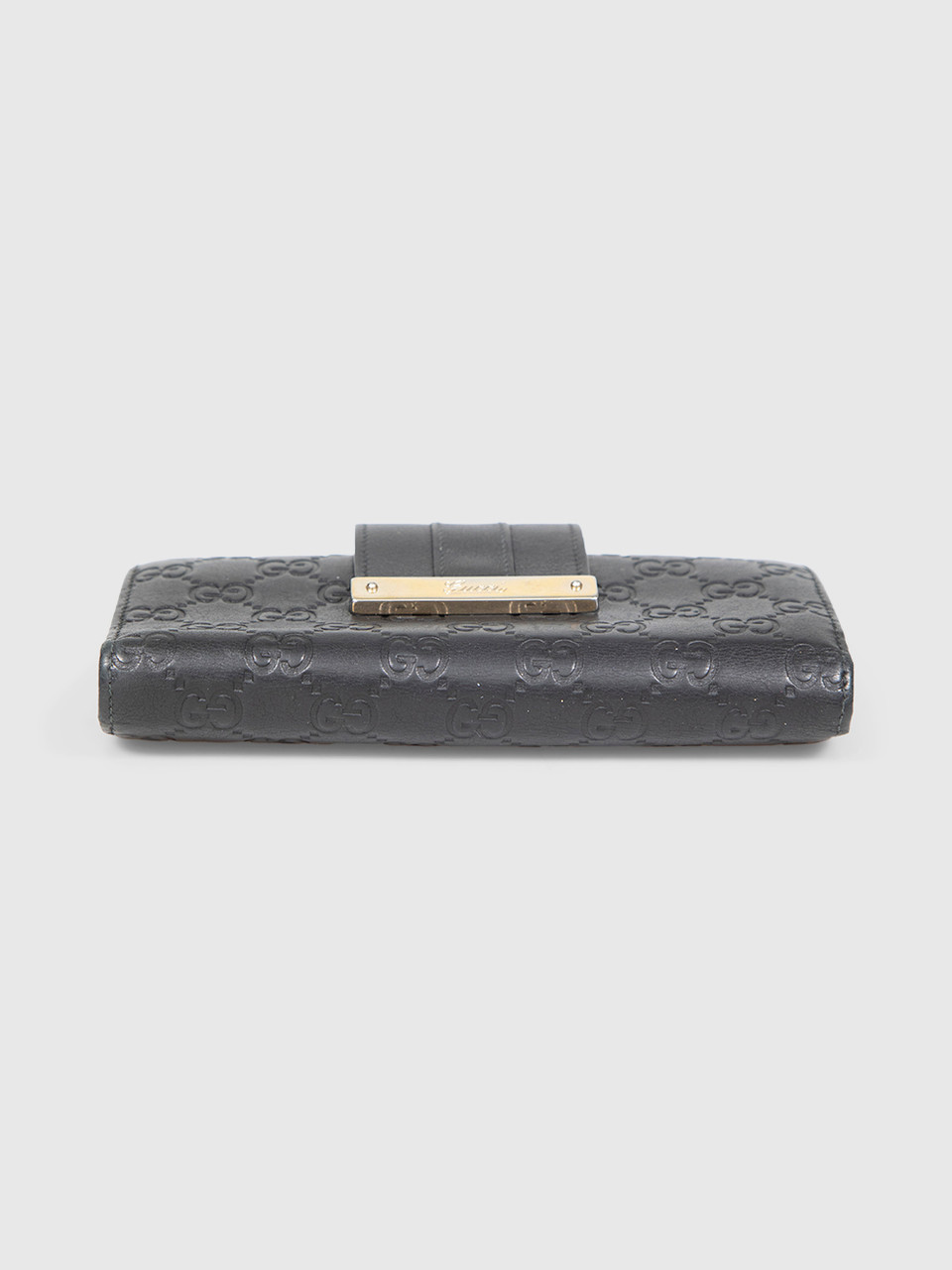 Gucci Black Leather Embossed Monogram Wallet
