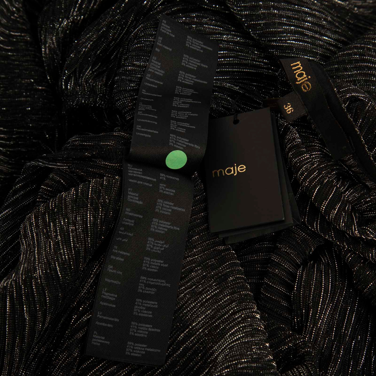 Maje Black Metallic Belted Mesh Dress