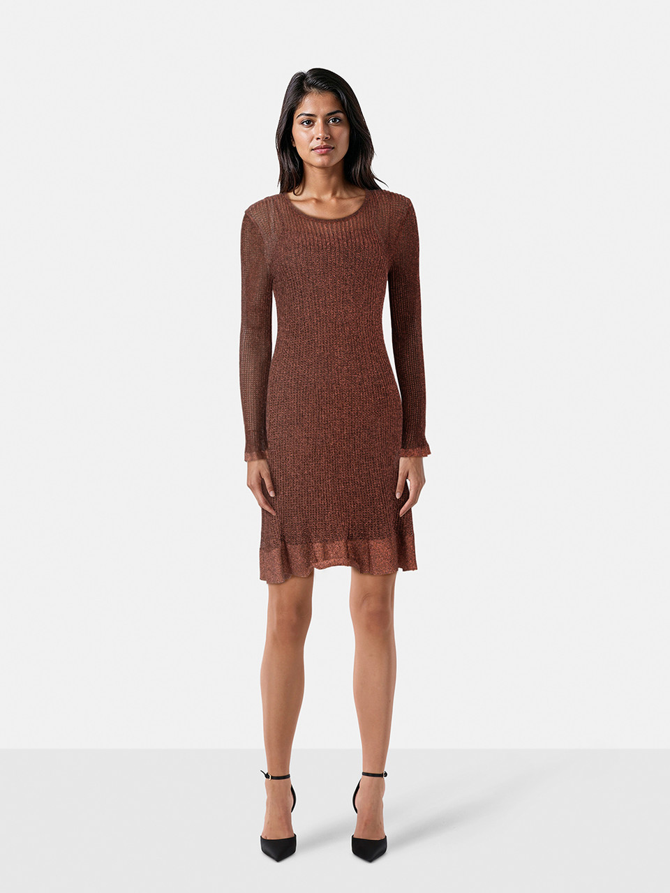 Missoni Brown Metallic Knit Long Sleeve Dress