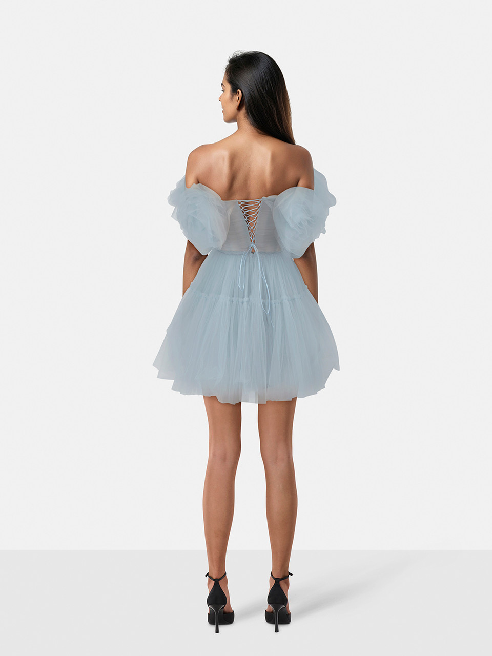 Ana Radu Blue Tulle Off-Shoulder Dress