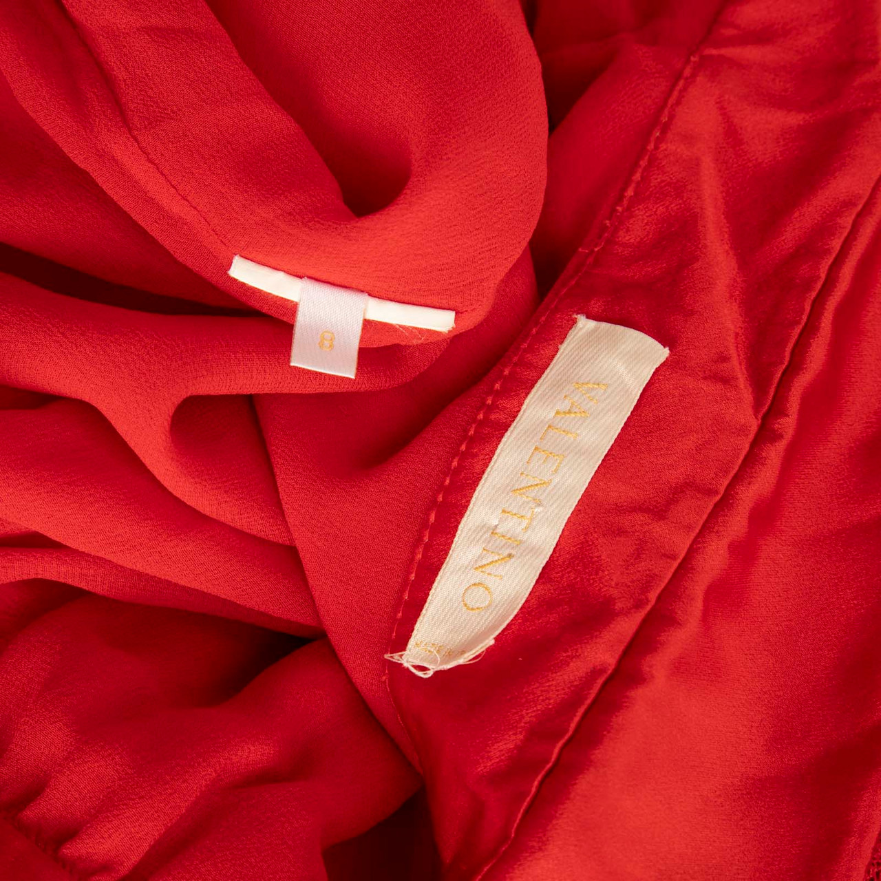 Valentino Garavani Red Sleeveless Lace Ruffle Trim Dress