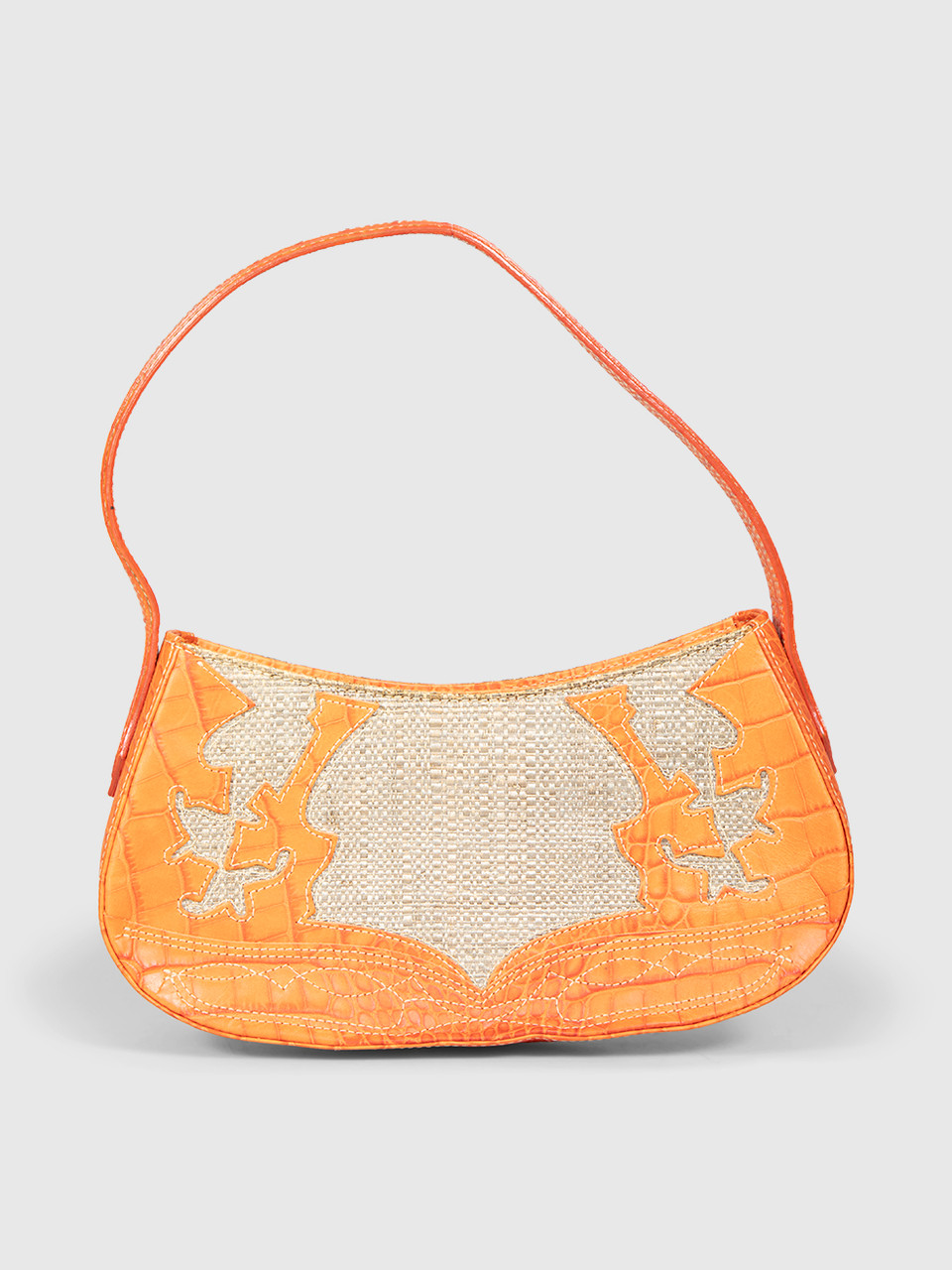 Etro Beige & Orange Croc Embossed Shoulder Bag
