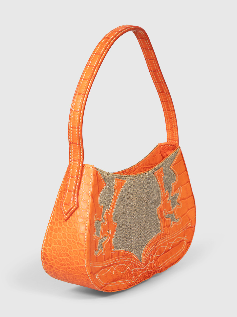 Etro Beige & Orange Croc Embossed Shoulder Bag