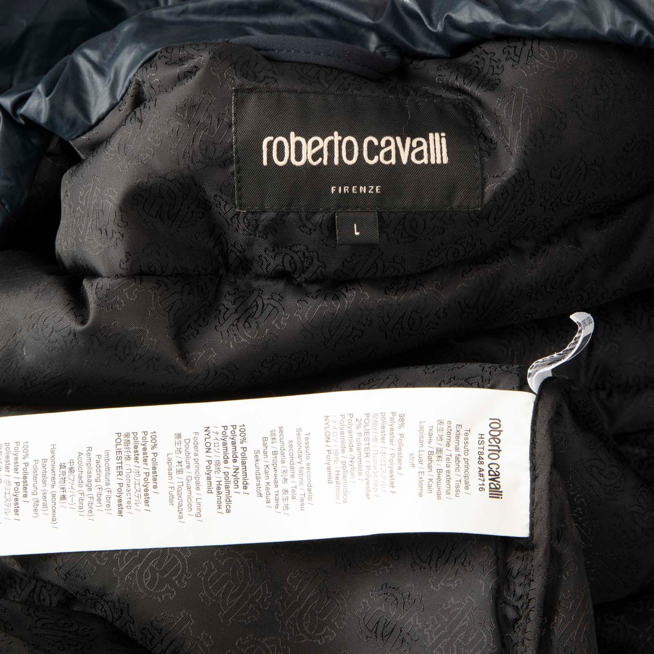 Roberto Cavalli Navy Hooded Puffer Coat